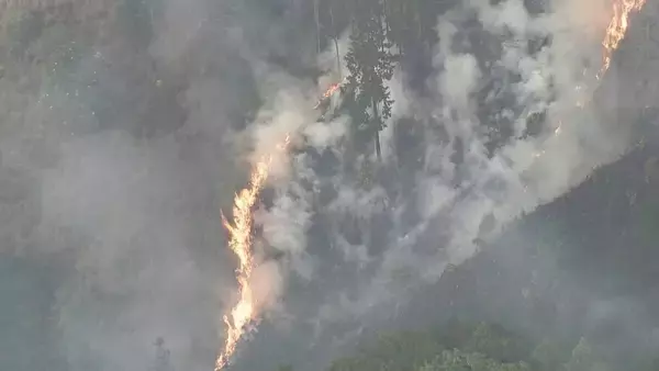 【速報】激しい炎も… 三重･津市で山林火災 延焼中 山頂への道幅狭く消防車は現場まで近づけず 消火剤タンクを背負った隊員が山へ 美杉町下之川