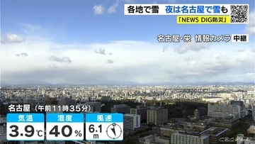 東海地方は各地で雪 名古屋も夜から降雪予想 あす朝は平地でも積雪おそれ 愛知･岐阜･三重の天気予報（1/22 昼）