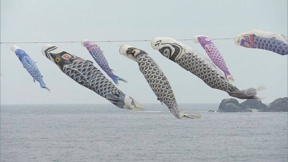 海岸沿いに250匹の“こいのぼり” ゴールデンウイークを前に地元住民らが掲げる 三重・熊野市