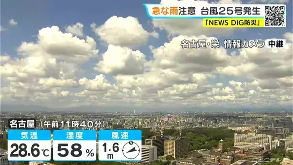 【台風情報】大型の台風25号発生 来週本州に近づくおそれ 東海地方はきょうも急な雨に注意 愛知･名古屋･岐阜･三重の天気予報（9/17 昼）