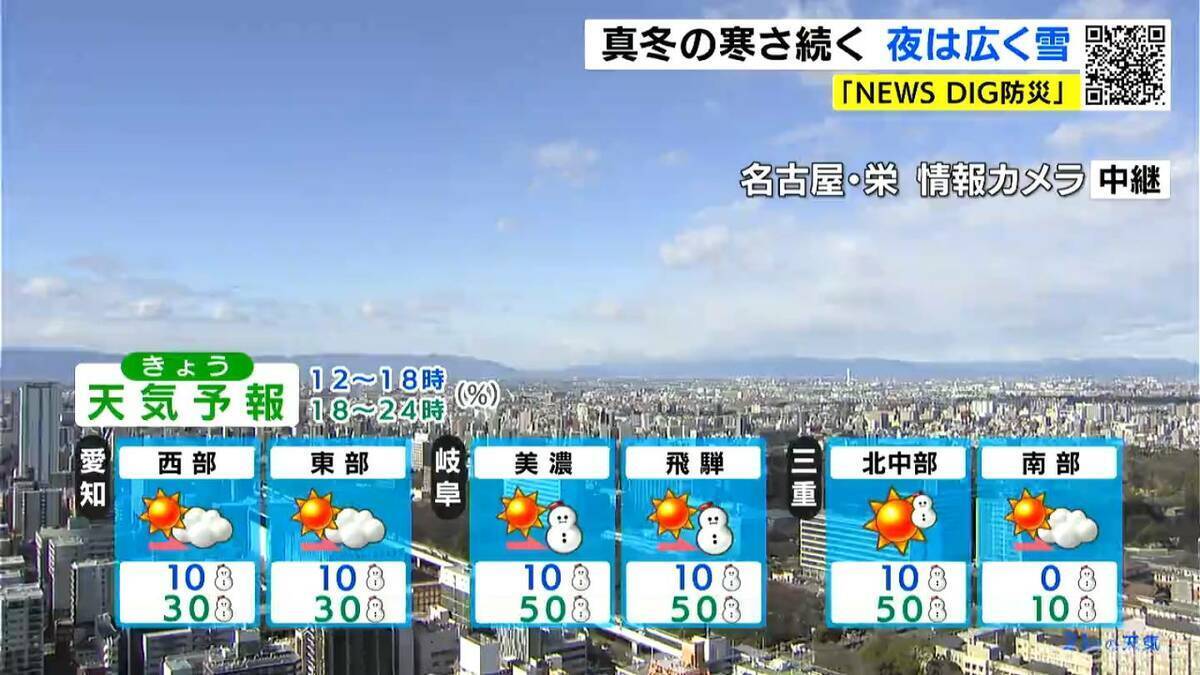 “今季最強最長寒波”は日曜日まで… 愛知･名古屋･岐阜･三重も雪予想 大雪のおそれも 路面凍結や交通障害に注意を