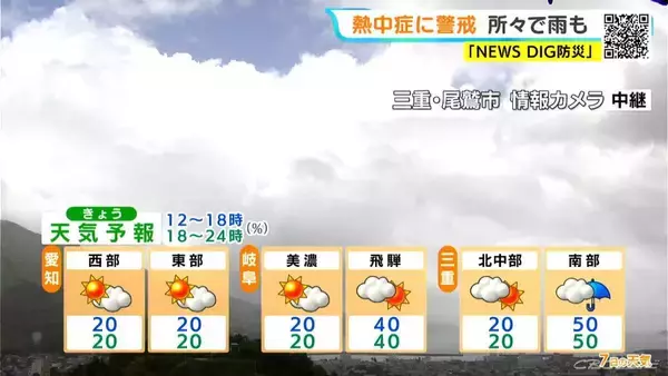 「週末は広く晴れ 山間部を中心に急な雨も きょうは天気不安定… 所々で雨予想 愛知･名古屋･岐阜･三重の天気予報（8/7 昼）」の画像