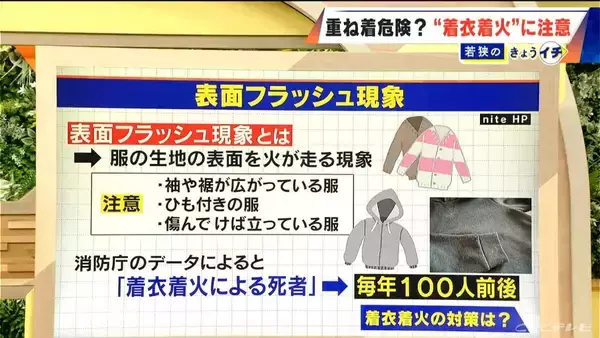 「服の表面を｢火｣が走る… “着衣着火”による死者は毎年100人前後 冬のキッチンは“もふもふ服”に気をつけて」の画像