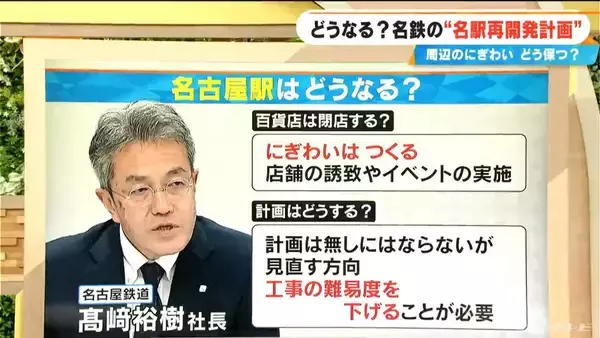 「名鉄グランドホテル･バスセンターは継続 “名駅再開発”どうなる？名鉄･髙﨑社長を直撃取材｢賑わいはつくる｣｢工事の難易度を下げることが必要｣」の画像