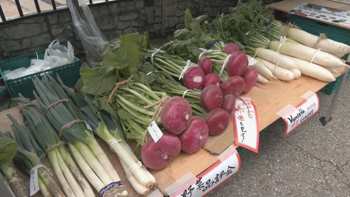 ３連休中日の宮川朝市で“収穫祭” 飛騨の野菜や果物が普段より２割以上安く販売…品評会では“ミャクミャク”のような形のジャガイモにユニーク賞