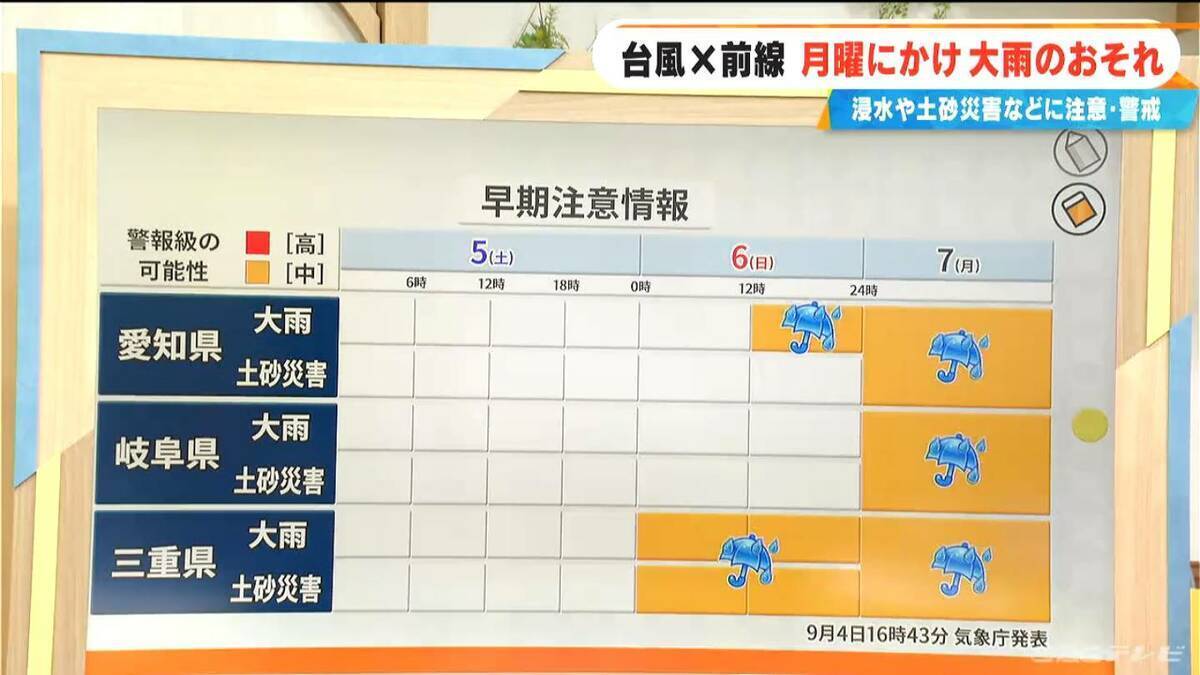 【台風情報】東海地方 台風×前線で月曜日にかけて大雨おそれ 雨の本番は日曜夜から？今後の雨シミュレーション