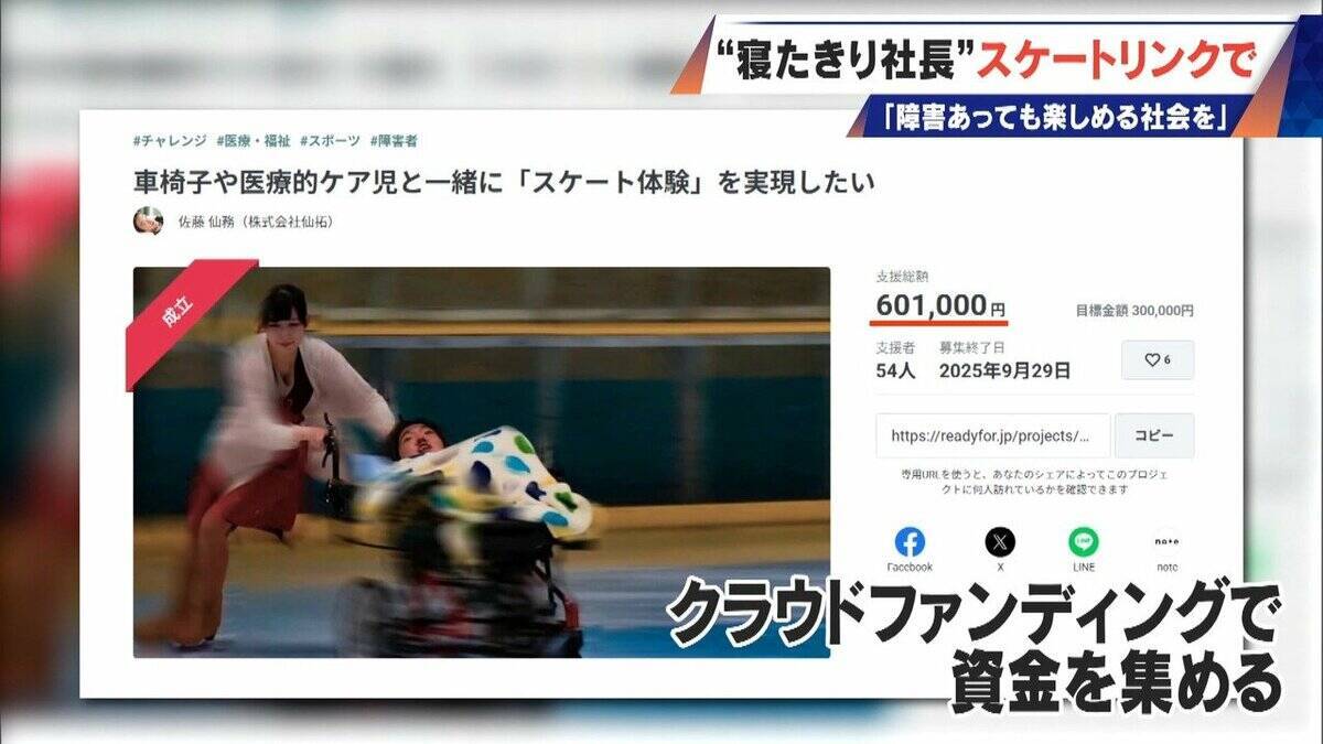 車いすでアイススケート ｢障害がある人の選択肢に｣ “寝たきり社長”がリンクを貸し切って体験会 “クラファン”では倍以上の金額集まる