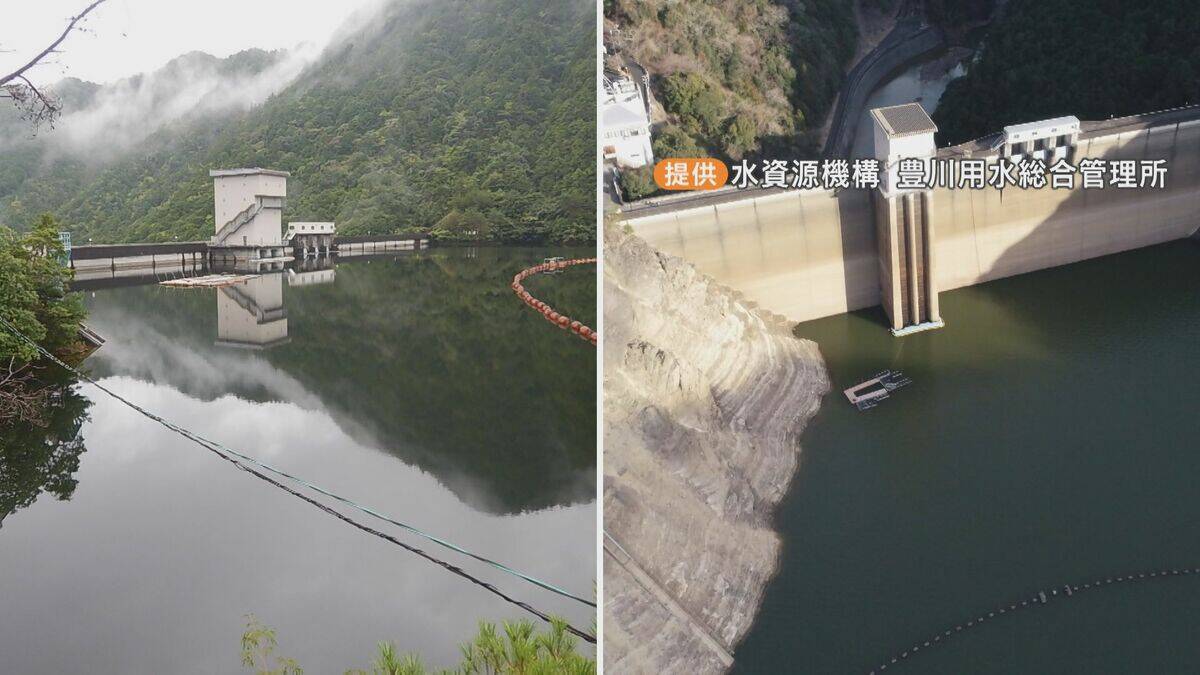 このままだと3月には貯水率が0%に? 愛知･新城市の宇連ダム いまの貯水率は6.8% 水面は満水時より40メートルも低く