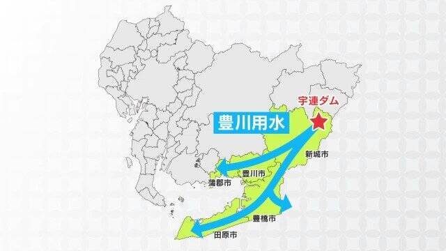 このままだと3月には貯水率が0%に? 愛知･新城市の宇連ダム いまの貯水率は6.8% 水面は満水時より40メートルも低く