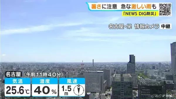 予想最高気温は名古屋･岐阜で29℃ 夜にかけて所々で雨  雷や急な激しい雨に注意 愛知･岐阜･三重の天気予報（5/14 昼）