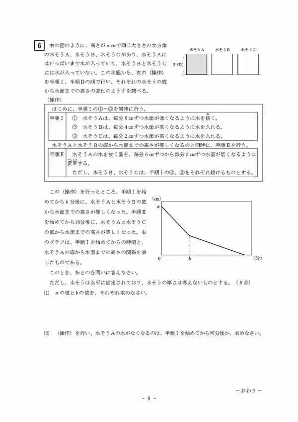 「三重県立高校入試 2026 前期選抜の試験問題･解答 ｢数学｣ 合格発表は2月13日（金）（９x－４ｙ）－３（ｘ－５ｙ）を計算しなさい」の画像