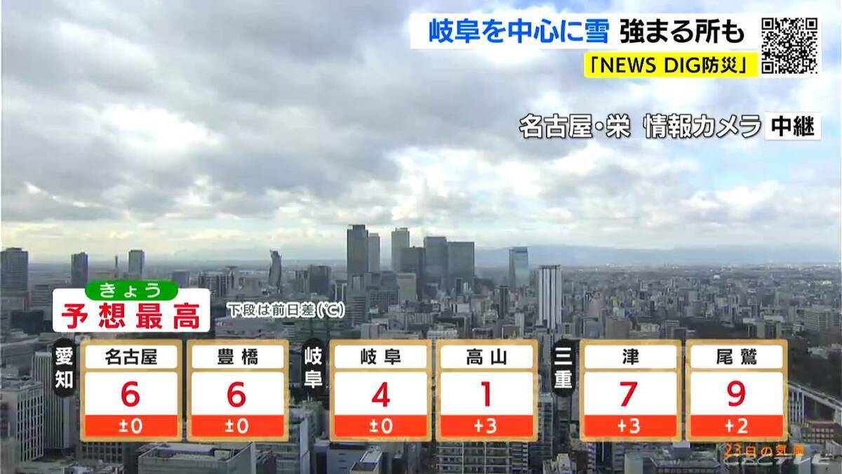 週末は岐阜で“警報級大雪”おそれ 東海地方はきょう午後も雪 愛知･名古屋･岐阜･三重の天気予報（1/23 昼）【大雪情報】