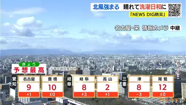 「あすは岐阜の山地 愛知･三重の平地でも雪か きょうの予想最高気温は名古屋で9℃ 岐阜･津で8℃  天気予報（1/28 昼）」の画像