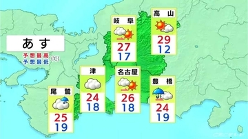 東海地方 あす午前中も所々で雨か その後次第に晴れ間戻る 木曜～日曜にかけては広い範囲で晴れ（9/29 夕方）