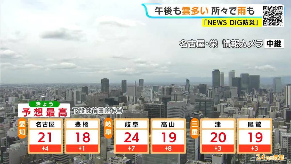 きょうは三重を中心に所々で雨 あすは晴れ間広がりお出かけ日和に 愛知･名古屋･岐阜･三重の天気予報（4/24 昼）