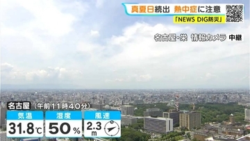 週末は広く雨 きょうの予想最高気温は名古屋で33℃ 岐阜34℃ 各地で今年一番の暑さに 愛知･岐阜･三重の天気予報（6/19 昼）