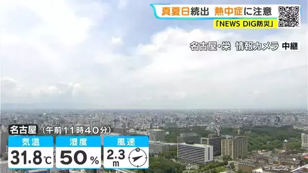 週末は広く雨 きょうの予想最高気温は名古屋で33℃ 岐阜34℃ 各地で今年一番の暑さに 愛知･岐阜･三重の天気予報（6/19 昼）