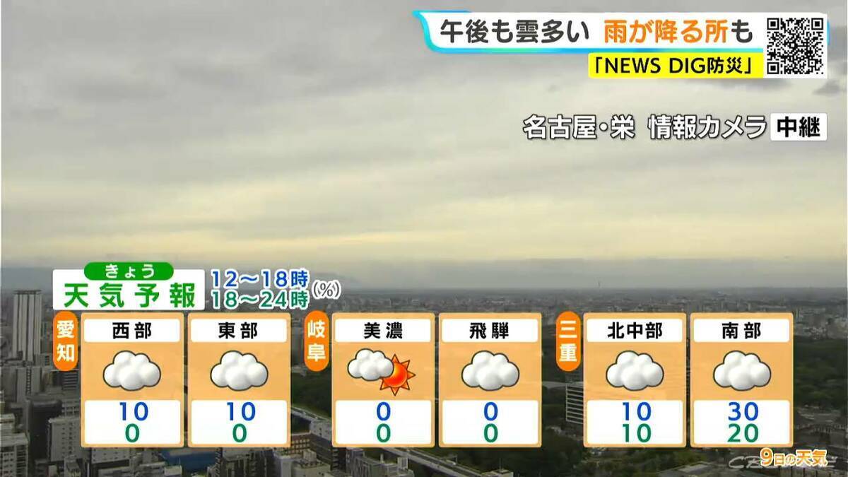 東海地方はすっきりしない天気に 雨が降る所も あすは晴れて日差し強まる 愛知･名古屋･岐阜･三重の天気予報（6/9 昼）