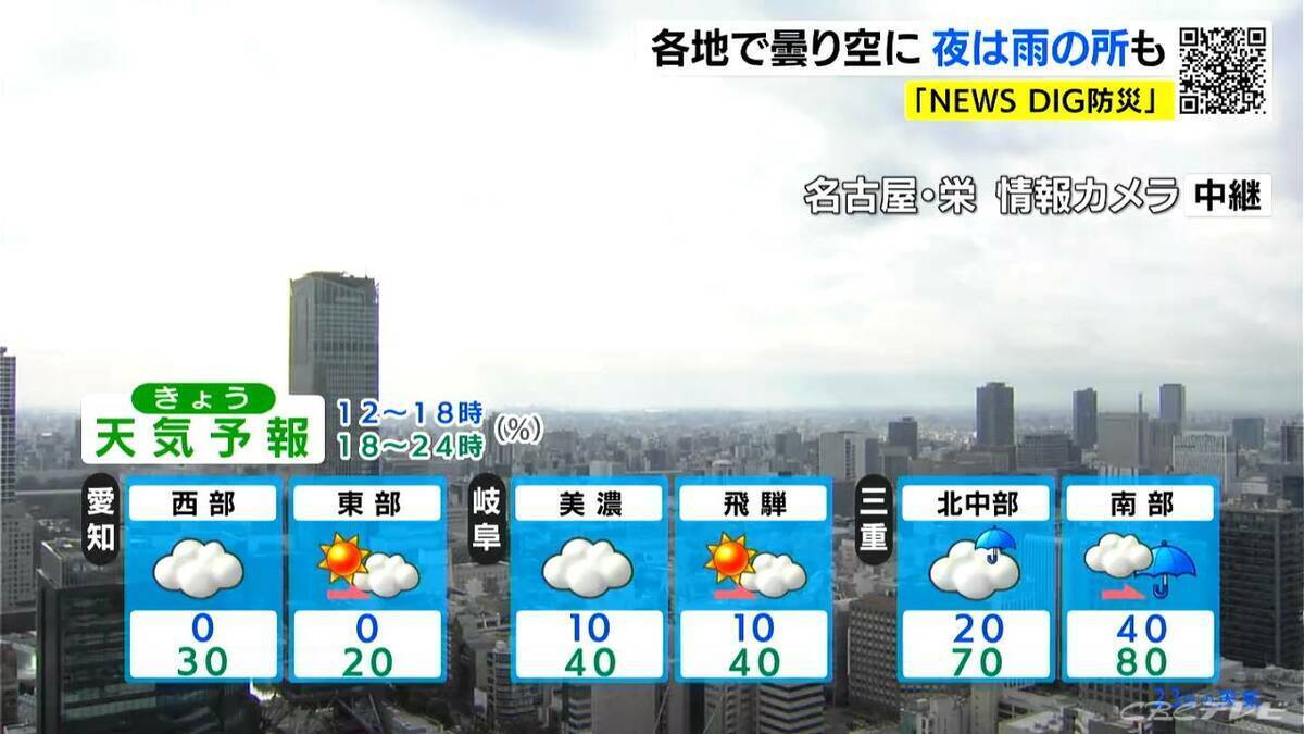 東海地方 夜は雨が降りだす所も あす水曜日も雨予想 名古屋･愛知･岐阜･三重の天気予報（12/23 昼）