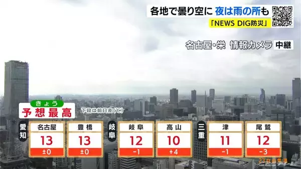 「東海地方 夜は雨が降りだす所も あす水曜日も雨予想 名古屋･愛知･岐阜･三重の天気予報（12/23 昼）」の画像