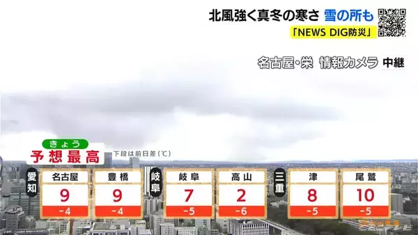 「東海地方は岐阜県を中心に雪のところも 北風が強く“真冬の寒さ”に 最新の雪シミュレーション 愛知･名古屋･岐阜･三重の天気予報（12/26 昼）」の画像