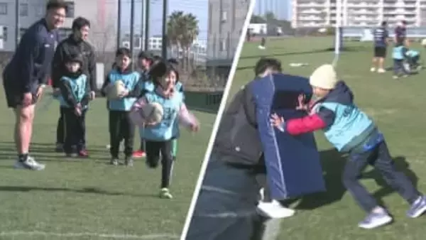 「浦安Ｄ－Ｒｏｃｋｓ」でラグビー体験会　子どもたちがトライ練習などに笑顔
