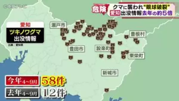 男性がクマに襲われ“眼球破裂”の重傷　愛知のツキノワグマ出没情報は去年の約５倍のペース