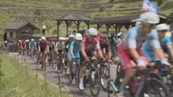 自転車の国際大会「ツール・ド・熊野」　丸山千枚田を走り抜ける