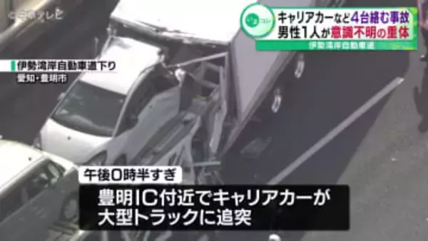 キャリアカーなど４台絡む事故　男性１人が意識不明の重体　伊勢湾岸自動車道