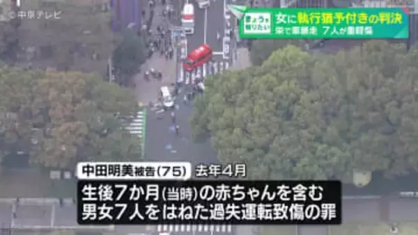 75歳の女に執行猶予付きの判決　車暴走で赤ちゃんを含む男女7人が重軽傷　名古屋・中区