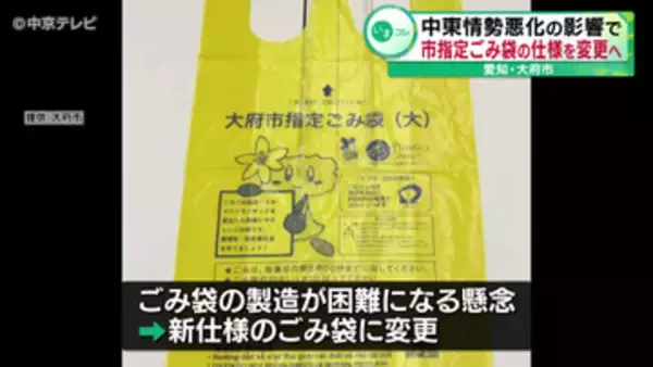市指定ごみ袋の仕様を変更へ　中東情勢悪化の影響　愛知・大府市