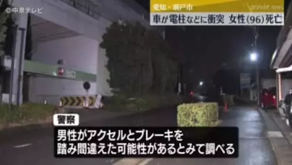 車が電柱などに衝突　後部座席に乗っていた女性(96)死亡　愛知・瀬戸市