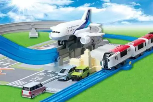 青いレールを飛行機が走る「プラレールエアー ANA旅客機セット」　“縦レール”で機体の浮遊する姿を再現