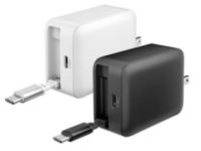 巻き取り式ケーブルを内蔵した65W出力のUSB充電器