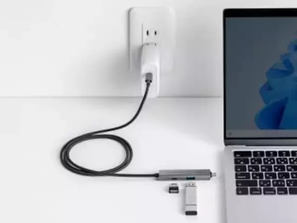 1mの充電ケーブルにUSBハブ機能を一体化　充電しながらUSB Type-C/Aポートを増設