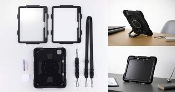 ショルダーベルトを装備した耐衝撃iPadケース　屋外でのテザー撮影に　MIL規格に準拠