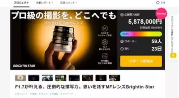 「Brightin Star 35mm F1.7 APO」の応援購入プロジェクトが実施中