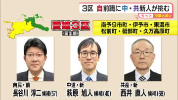 愛媛３区は３人立候補　自民と中道を軸に与野党の候補激突か　衆院選公示１２日間の決戦【愛媛】