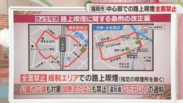 路上喫煙を全面禁止　博多駅周辺と天神・大名　加熱式たばこも　2万円以下の過料　福岡市議会で可決
