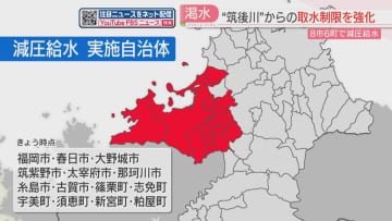 筑後川水系からの取水制限を強化「ダム貯水率は減少の一途」8市6町で減圧給水　福岡