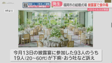結婚式場の披露宴でノロウイルスの食中毒　19人が症状を訴え1人が入院　コース料理が原因　72時間の営業停止　福岡