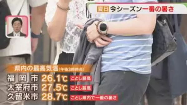 【気象情報】ことし一番の暑さ　久留米市28.7℃　太宰府市27.5℃　福岡