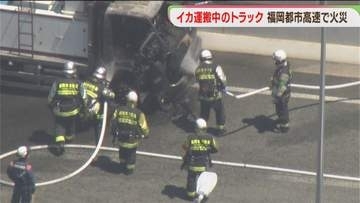 イカ運搬中のトラックから出火　運転手にケガなし　福岡都市高速