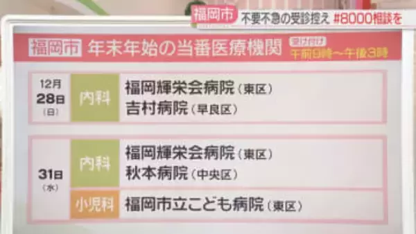 【年末年始】「去年は急患センター12時間待ち」新たに設定された当番医療機関を詳しく　子どもの急な病気で迷ったら#8000に　福岡市