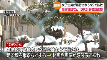 中学校で暴行動画拡散　10代少女を傷害などの疑いで書類送検