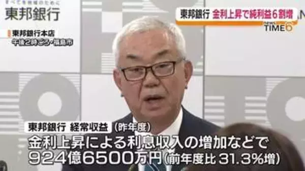 金利上昇で純利益6割増の東邦銀行　大東銀行も純利益3割増・福島