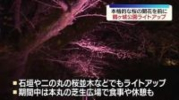 「数日中に開花宣言」会津若松市の鶴ヶ城公園でライトアップ始まる　５月６日まで