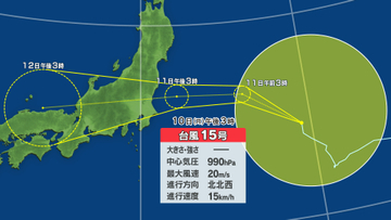 １１日にかけて東北地方にかなり接近　台風15号影響による土砂災害などに厳重警戒を　福島