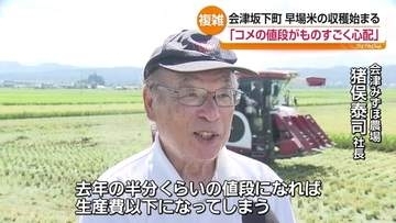 会津坂下町で早場米の収穫始まる　豊作に期待も米価下落に生産者は不安