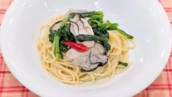 『あったか めん料理』牡蠣のだしをたっぷり使って【牡蠣と春菊のスパゲティ】